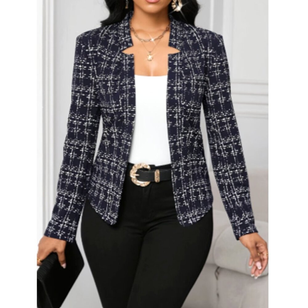 Casual Plaid Long-Sleeve Blazer Jacket – Size M 🖤🤍✨